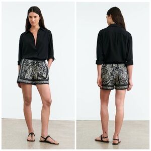 Nili Lotan Frances Silk Paisley Shorts Black White Designer Size L